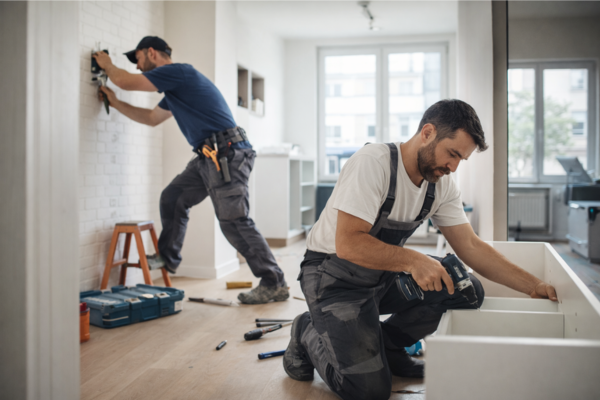 Handwerker bei hochwertigen Ausbauarbeiten in einer Münchner Wohnung.